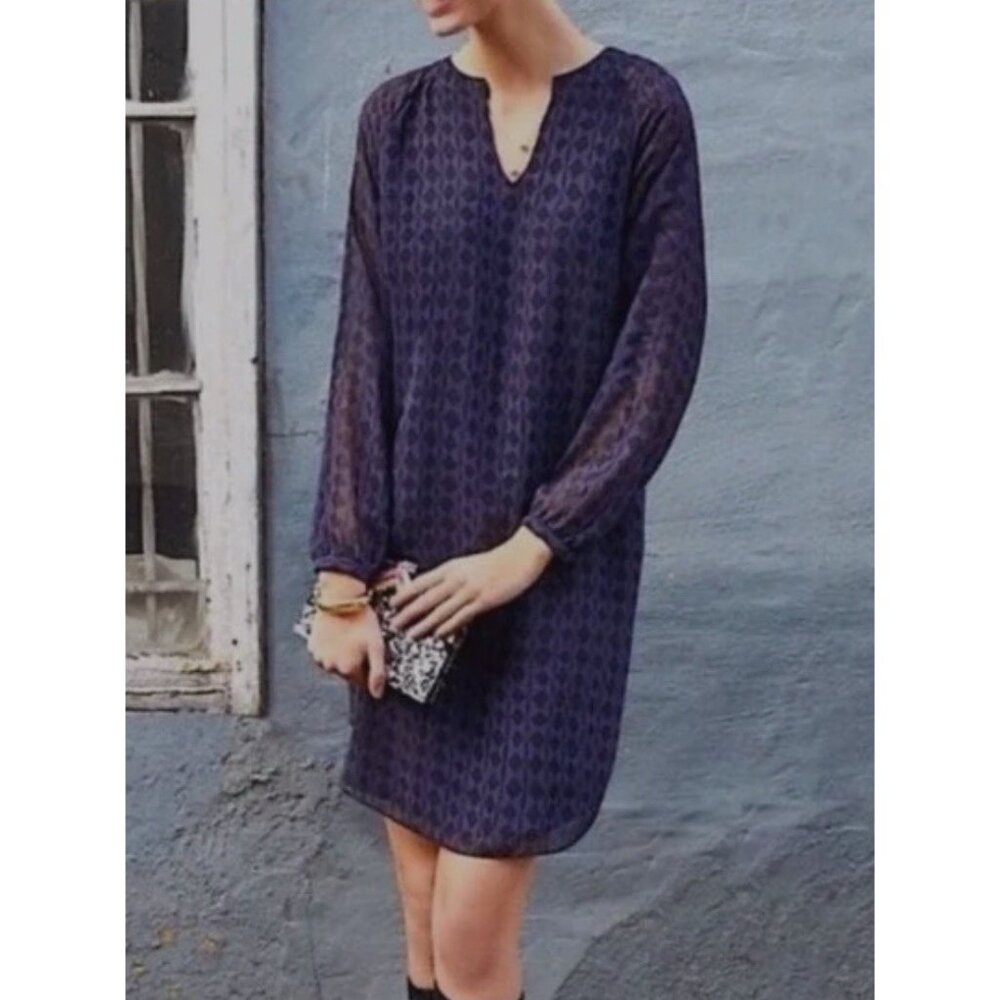 Cabi Harlequin Tunic Shift Dress Women M Purple Black Diamond Print‎ Preppy
